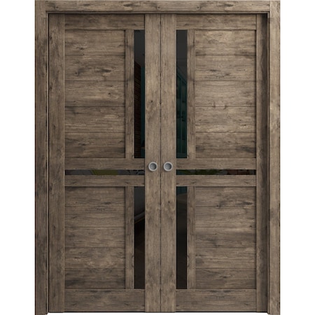 Sartodoors Sliding Closet Bypass Doors 48 x 96in, Quadro 4445 Cognac Oak W/ Frosted Glass, Sturdy Rails QUADRO4445DBD-AKA-4896